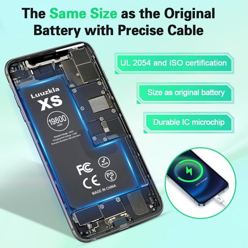 Luuzkla بطارية بسعة 19800mAh (ترقية جديدة) متوافقة مع iPhone Xs، بطارية بسعة فائقة متوافقة مع iPhone Xs، مع مجموعة أدوات كاملة - 0 دورة سعة عالية - خدمة لمدة 24 شهرًا - Image 4